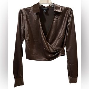 Rachel Zoe Cropped  Brown Blouse- size X-small - NWOT
